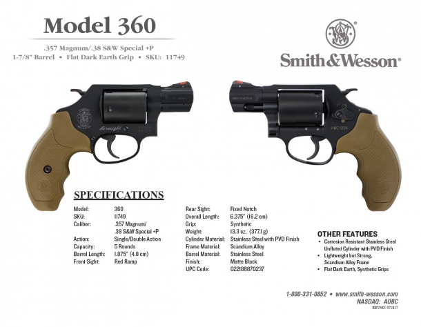 Smith & Wesson introduces the new Model 360 revolver The technical specs flyer for the Smith & Wesson Model 360 revolver
