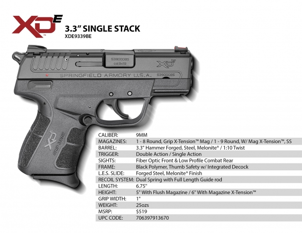 Springfield Armory XD-E: il ritorno del... cane! La scheda tecnica della Springfield XD-E