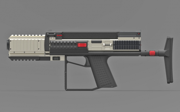 La pistola Bullpup di Tecnostudio Engineering a IWA 2018 La Bullpup Pistol TSE con calciolo collassabile e silenziatore