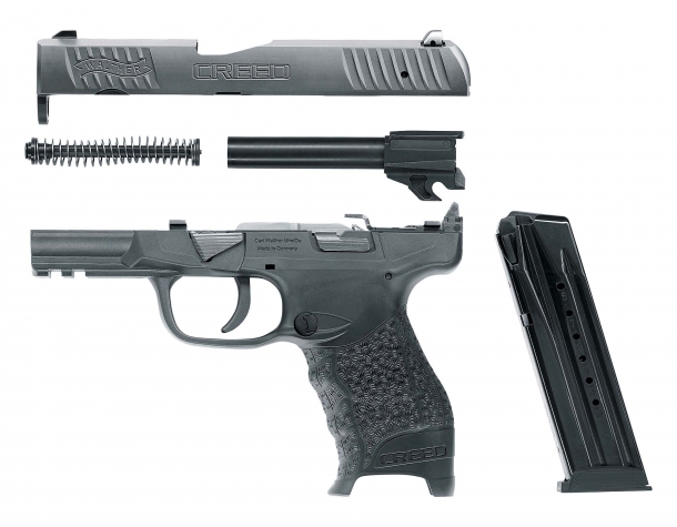 Walther Arms introduces the Creed semi-automatic pistol Walther's new Creed pistol, field-stripped