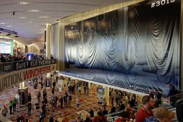 The big wall banner used to promote the new Stryk B pistol at the main entrance of SHOT Show