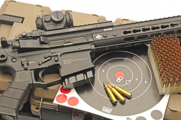 3 shots from rest at 50m, using an Aimpoint Micro H-1 sight