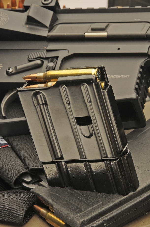 A five-rounds steel magazine