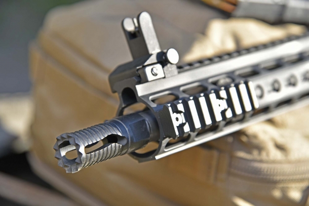 A close-up of the muzzle brake