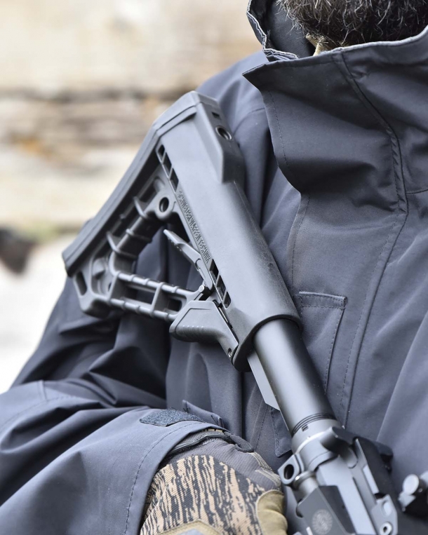 A detail of the stock, fully open