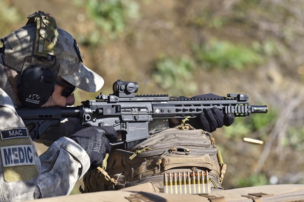 The Karthago carbine shooting from a rest