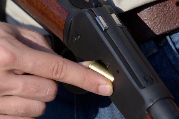 Chiappa Firearms 1892 Trapper Skinner lever action carbine Cartridges are loaded through the loading port at side of the frame...