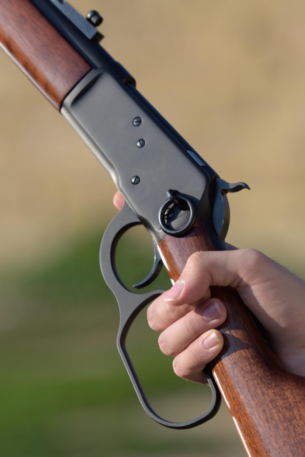 Chiappa Firearms 1892 Trapper Skinner lever action carbine Left view of the frame, withe the ring for a carring strap