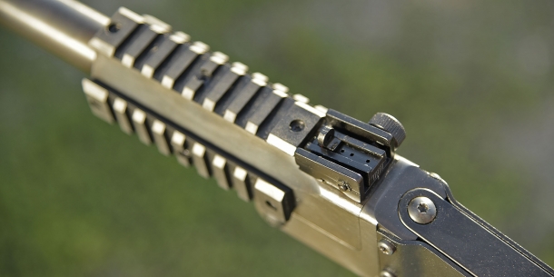 The adjustable rear sight, with a sliding ghost ring sight, is the only real problem of the Chiappa M6 gun: the stock profile makes almost impossible to allign the sights properly