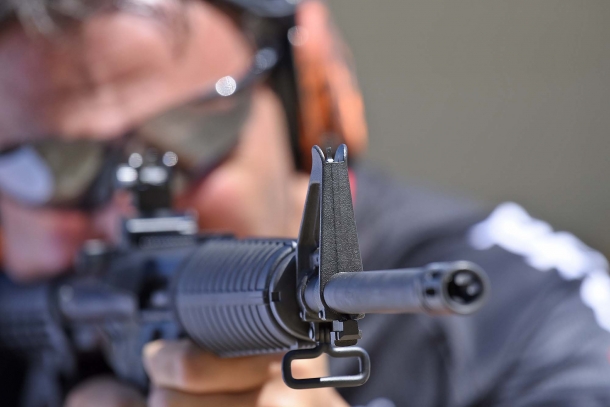 The fixed A2-style post front sight