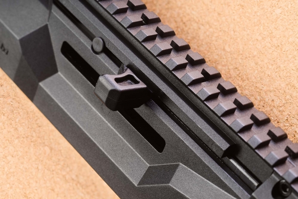 CZ and the Czech School of Gunmaking: the international days The charging handle of the CZ Scorpion EVO 3 is reversible