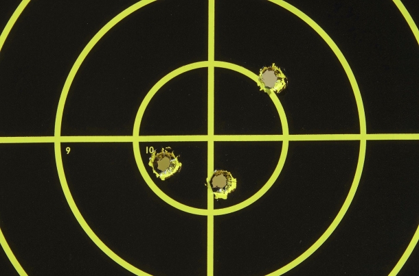 3 shots group at 100 meters, rifle on rest, with Fiocchi FMJ 147 grs ammunition