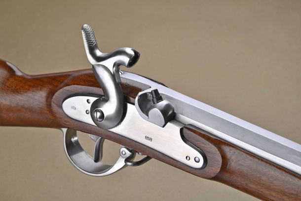 Hammer at full-cock: the rifle is ready to fire