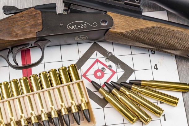 Sabatti SKL-20 "kipplauf" hunting rifle Group of 5 rounds at around 150 meters, Fiocchi lead-free Freccianera 165gr ammunition