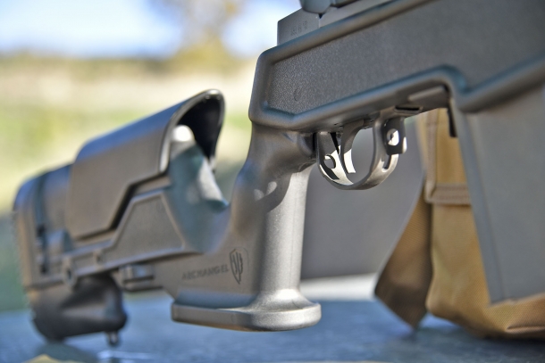 View of the pistol grip of the Archangel stock