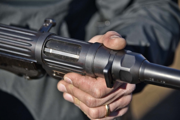 A close-up of the ejection port