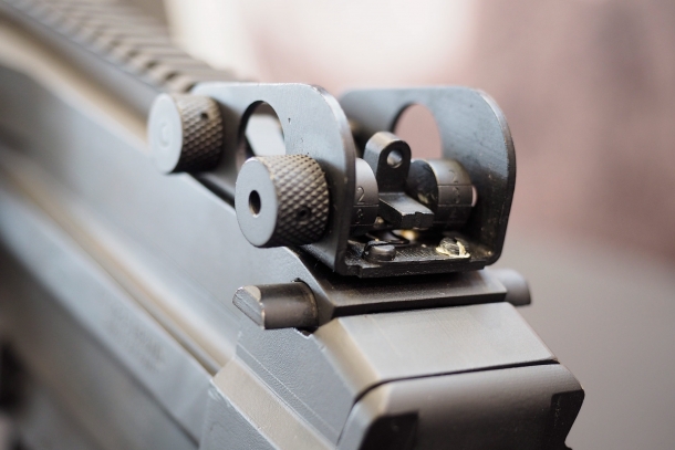 The adjustable rear sight on the Astra MG556 semi-automatic rifle