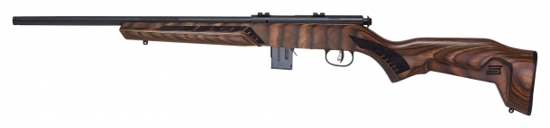 Fucile Savage Arms 93R17 Minimalist, calcio marrone, lato sinistro