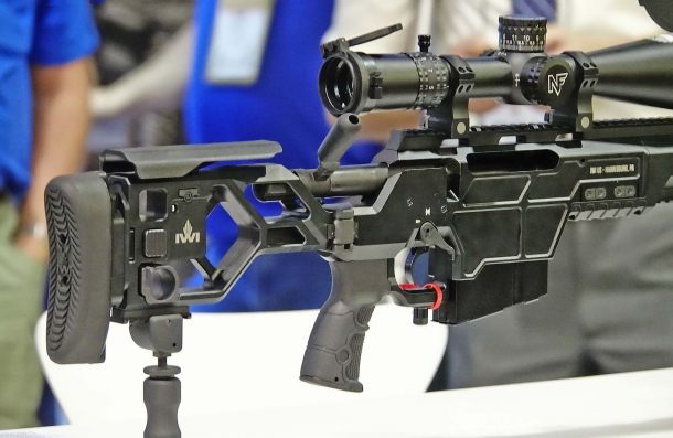 The IWI DAN .338 stock is foldable and fully adjustable