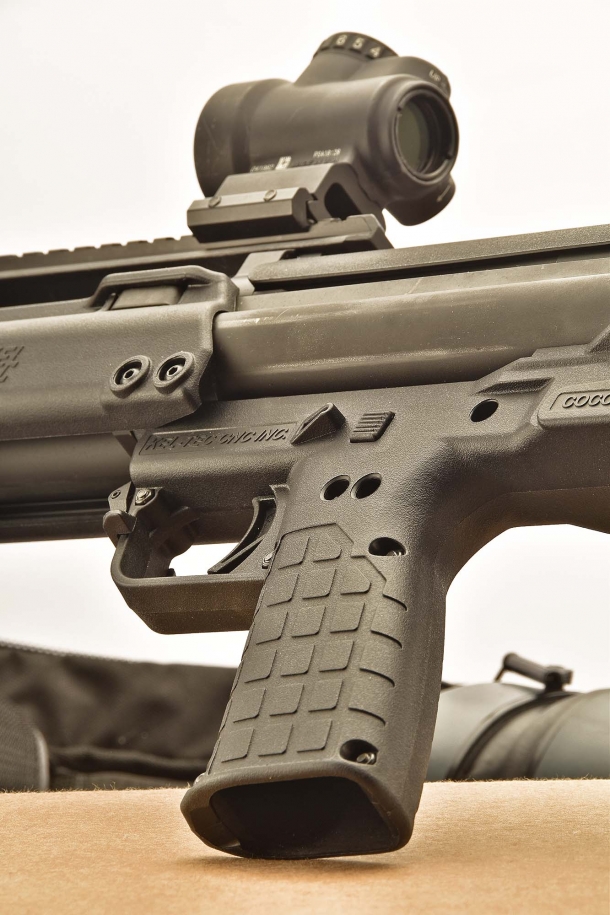 Left side of the pistol grip