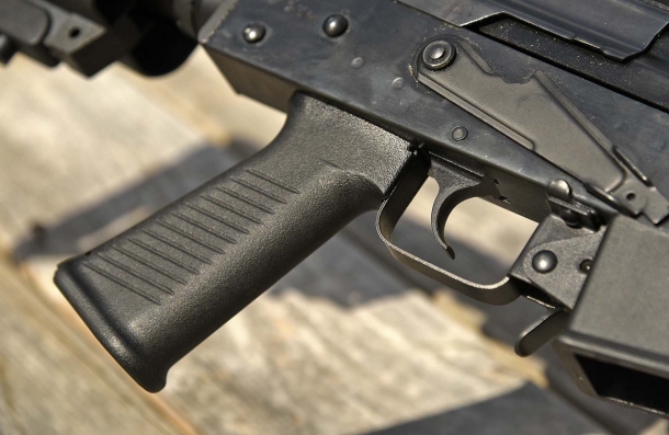 The pistol grip of the AK-12s Tactical shotgun is hollow, sports a sliding cap and can host small utility tools