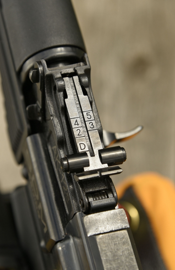 The adjustable AKM-style rear sight