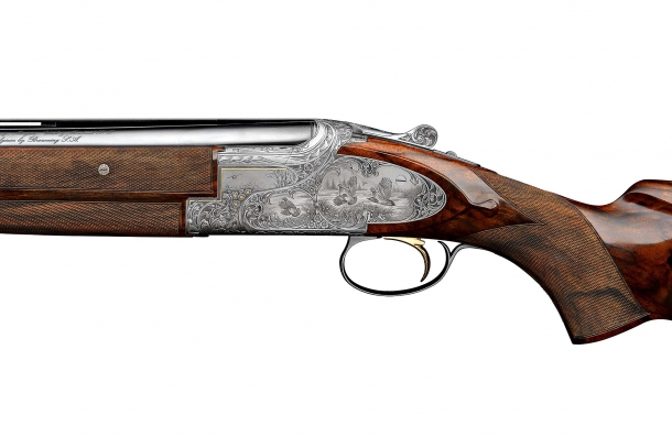 VIDEO: Browning Fine Guns - the John Moses Browning Collection Left plate view of a finely engraved Browning B25 shotgun