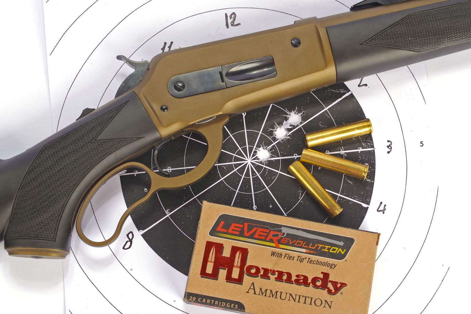 A 3 shots group obtained at 50 meters with the Hornady Lever Evolution .444 Marlin 265gr FTX ammunition: the diameter is less than 2 inches