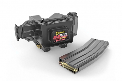 The TAC-30 Mag Charger will fully load a 20-rounds or 30-rounds AR-compatible magazine in seconds
