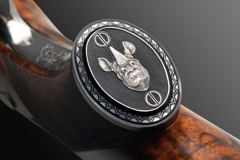 Fanzoj "The Great Migration" Express Rifle: detail of the butt of the grip