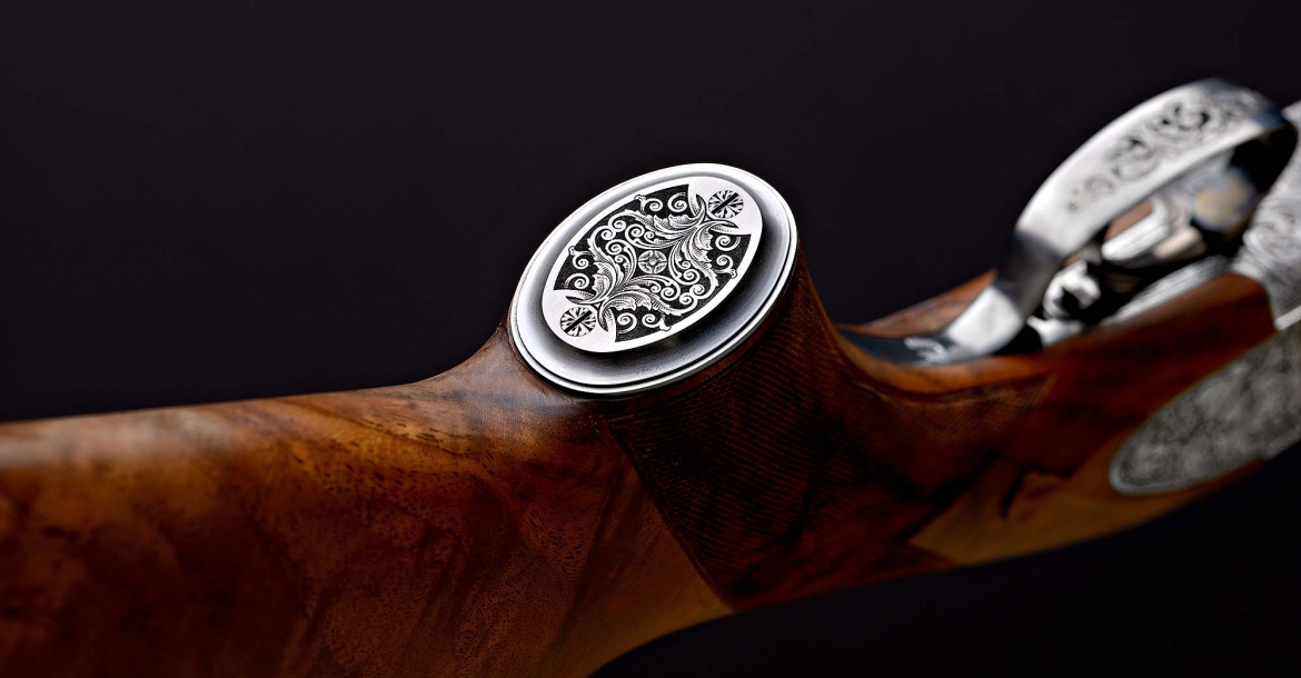 Detail of the grip base of a Browning B15 shotgun from the John Moses Browning Collection