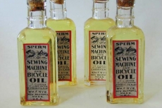 Sperm whale oil (spermaceti) from an online antique dealer (kahnfineantiques.com). It was employed to lubricate any kind of mechanism, such as sewing machines or even bycicles.